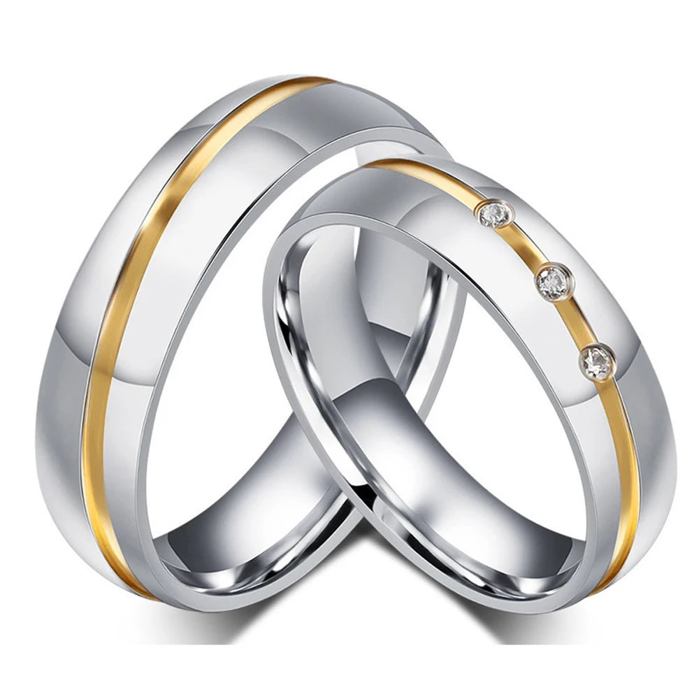 High Polished Love Alliance Wedding Rings Set Micro Zircon Diamond Tungsten Stainless Steel Ring for Couple