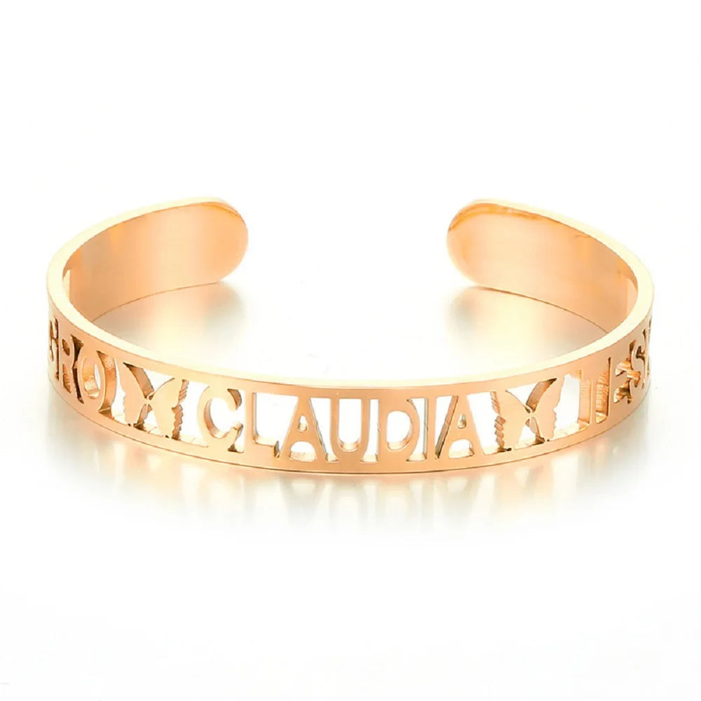 Qiuhan OEM/ODM Fashion Open Bangle Dainty Handmade Gift Custom Initial Name Cuff Bracelet