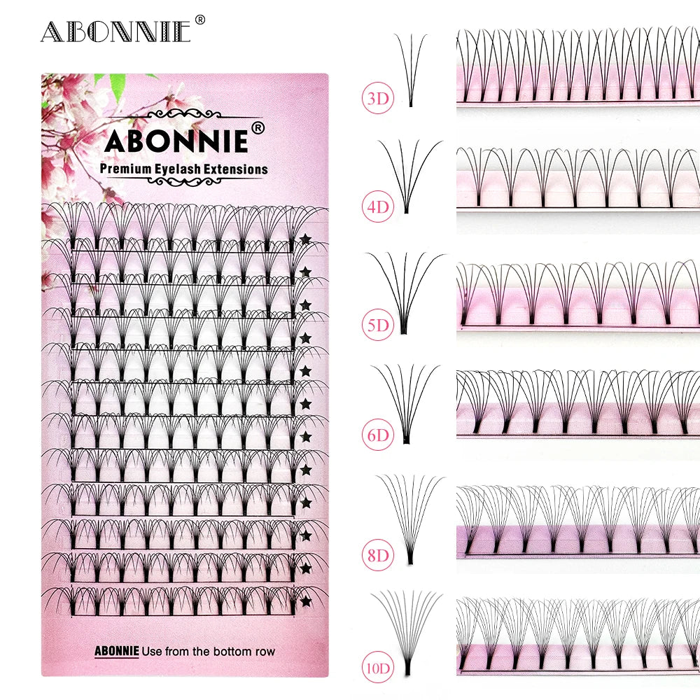 Abonnie Korean Pbt Handmade Premade Volume Fans Short Stem Pre Made Eyelash Extensions 3D 4D 5D 6D Mink Premade Lash Fans