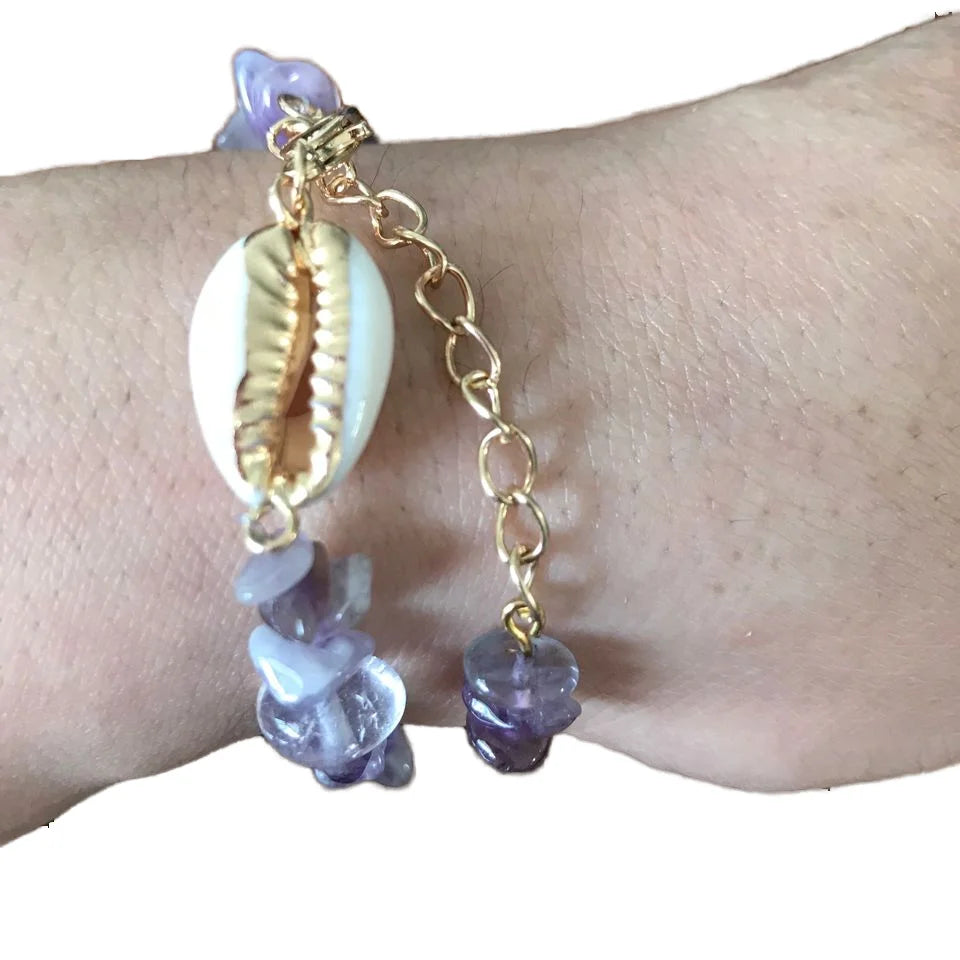 Healing Chakra Yoga Set of Natural Agate Raw Crysta Shell Bracelets Irregular Chip Gemstone Beads Bangle for Women Girls Gift