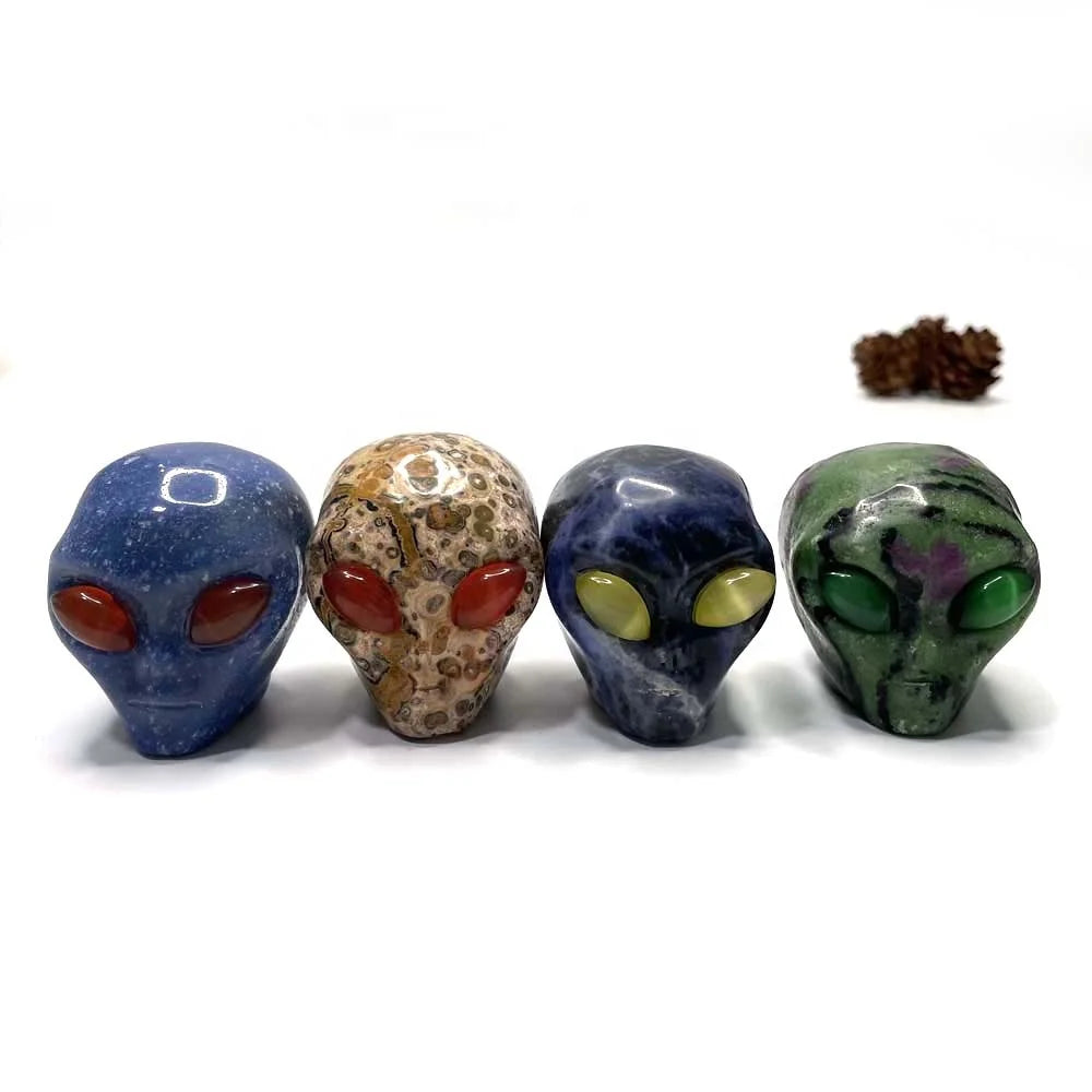 Wholesale Natural Hand Carved Crystal Alien Skulls Folk Crafts Blue Aventurine Alien Head for Meditation Decoration