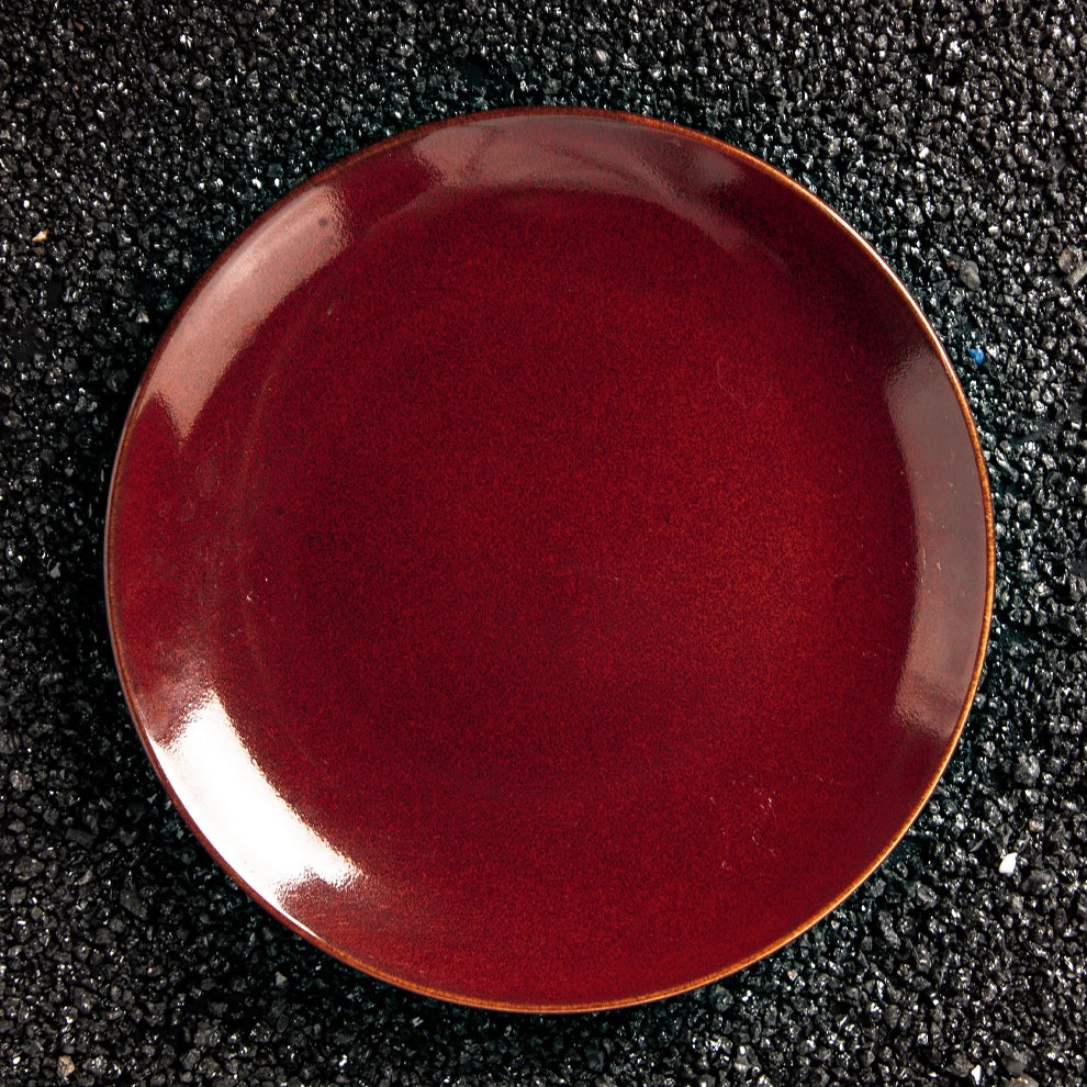 Shengjing Wholesale Round 10 Inch Wedding Eco-Friendly Dishes Reactive Red German Porcelain Restaurant Speckle Dinner Plates Set