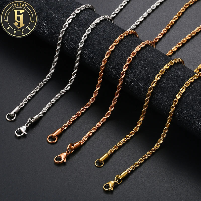 Hip Hop 316L Stainless Steel Rope Chain Necklace 18K Gold Filled Twist Franco Cuban Chain for Men Wholesale Price