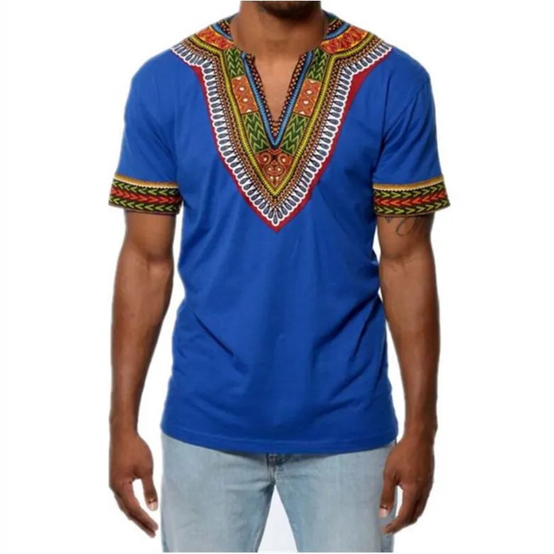 6Color NEW Summer African Tribal Shirt Men Dashiki Print Succinct Hippie Top Casual Blouse Clothing Cotton Comfortable T Shirt
