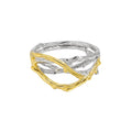 FUAMAY 925 Solid Sterling Silver Women's Irregular Ring with 14K Gold Plated Rhodium Thorns Zircon Stone for Daily Wear