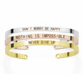 Bible " Nothing Is Impossible " Laser Engraved Words Cuff Bracelet Women Metal bar Bangle Inspirational Quotes Gift
