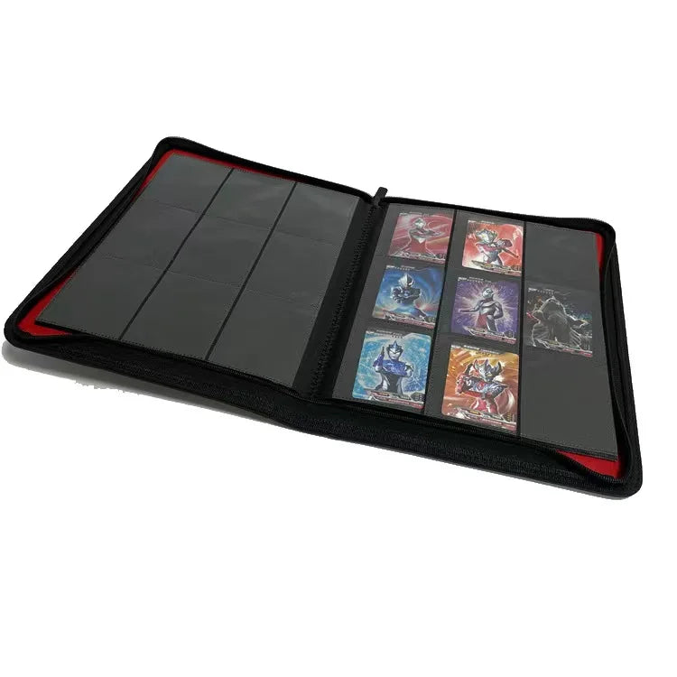 Portable Trading Card Folder with 216 Cards 9 Pockets Toploader Zip Binder Leather Card Holder Album Cover Made of PU Leather