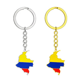 18K Gold Plated Colombia Country Flag Charm Keychain Keyring Stainless Steel Enamel Colombian Map Pendant Key Ring Chain