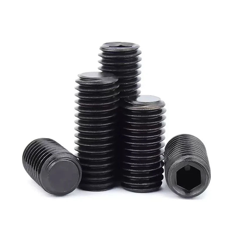 M2 M3 M4 M5 M6 M8 M10 M12 M14 M16 Din913 Class12.9 Fine Thread Black Oxide Steel Hex Grub Socket Set Screws With Flat Point
