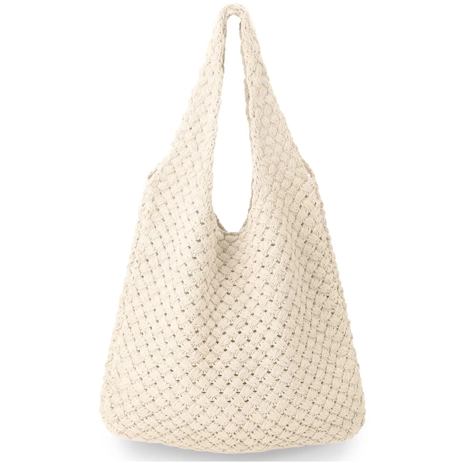 Wholesale Best Personalized Plain White Medium Sized Womens Ladies Crochet Cotton Shoulder Tote Bag for Work Travel