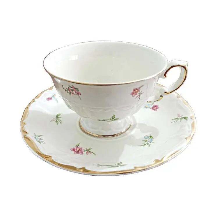 SOLHUI 2020 New Bulk Cafe Personalized Printing Flower Teacups With Gold Handle Cups