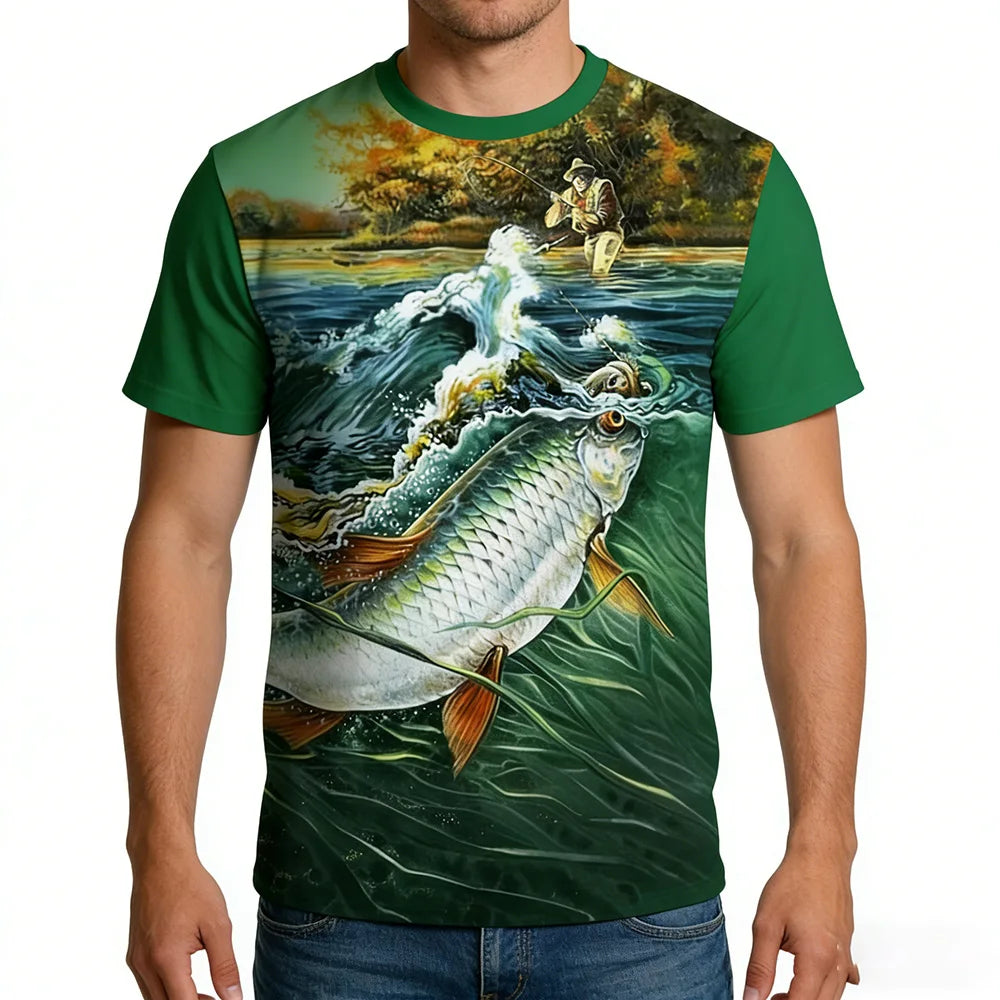 Fitspi Fishing 3d Digital Printing Unisex Casual T-shirt Best Seller Wholesale Custom Dropshipping