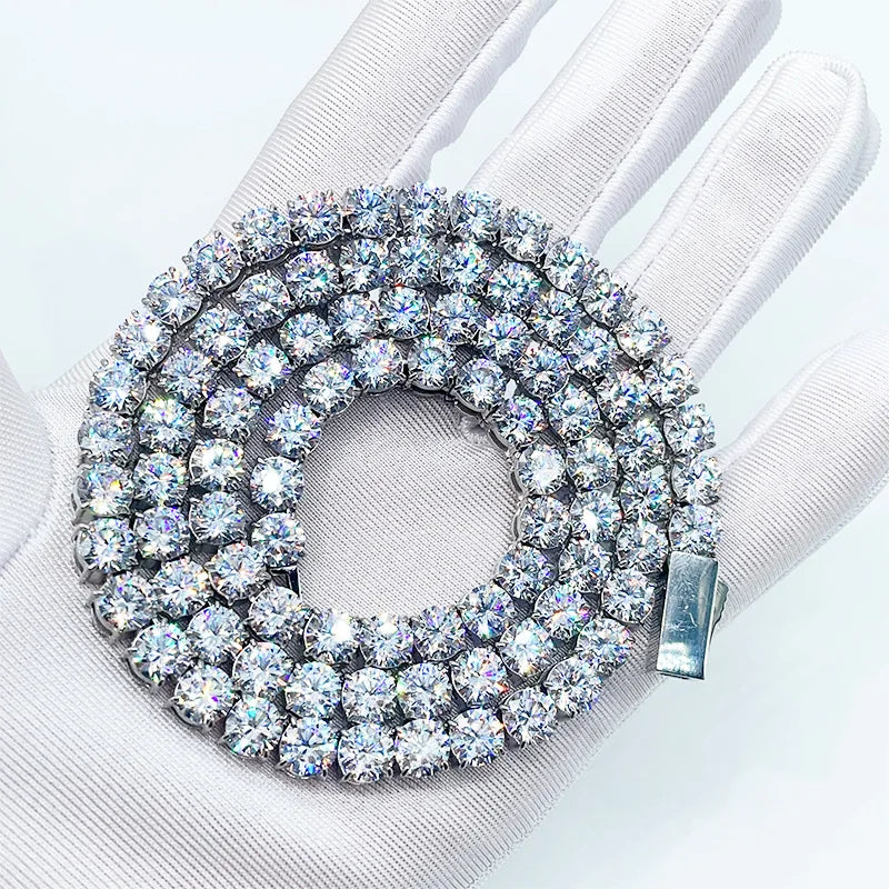 Unisex 8mm Micro Pave Diamond S925 Material Bead Iced Chain Sterling Silver Neck Chain Party Micro Pave Diamond Jewelry Women