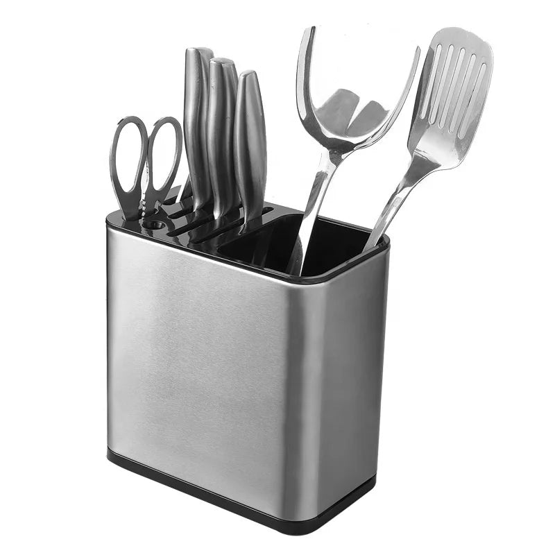Minimalist Japanese Style Stainless Steel Storage Box Kitchen Utensil Holder Bucket with Drain Rack Chopsticks Cage Single Tier