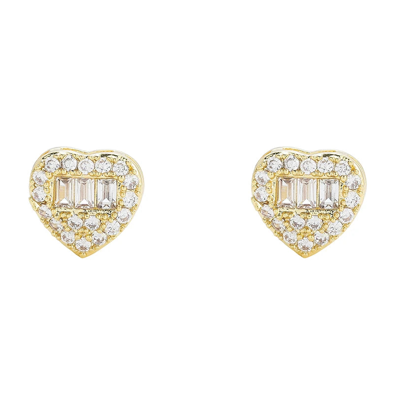E082 Brass Cubic Zircon Stud Earrings Women Geometric Gold Plated Hip Hop Anniversary Fashion Jewelry