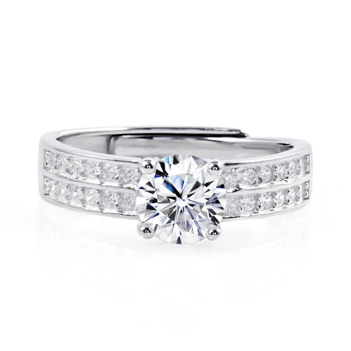 Certified 1ct Brilliant Round Cut Moissanite 925 Sterling Silver Ring 18K White Gold Plated Jewelry