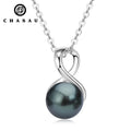 Hot Selling 925 Sterling Silver Fresh Water Pearl Infinity Necklace 9-9.5mm Natural Tahitian Black Pearl for Women