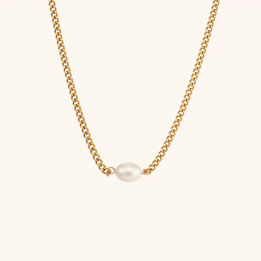 Baroque Pearl Jewelry 18k Gold Plated Necklace Dainty Water-Proof Stainless Steel Chain Cute Geometric Jewellery & Accessories