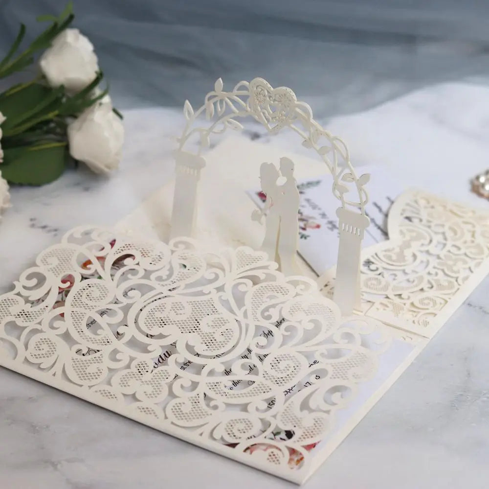 European Style Laser Cut Wedding Invitation 3D Greeting Card