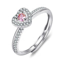 Sweet Pink Diamond Engagement Rings Valentine's Day Classic Adjustable Silver Plated Full Diamond Love Heart Ring for Women