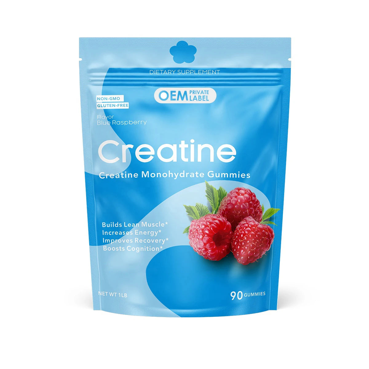 OEM Pre Workout Sport Supplements Blue Raspberry 5g Creatine Monohydrate Gummies Support Muscle Building Gummies