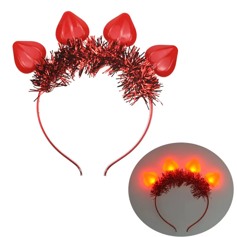 New Valentine's Day Luminous Red Peach Heart Hair Band Led Glowing Headband Party