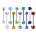 Wholesale 14G Surgical Steel Ferido Epoxy Crystal Ball External Thread Tongue Industrial Barbell Ear Piercing Jewelry Stone