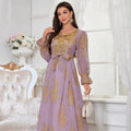 New Product Ladies Summer Muslim Abaya Lapel Delicate Flower Embroidery Floral Dress Abaya Women Muslim Dress