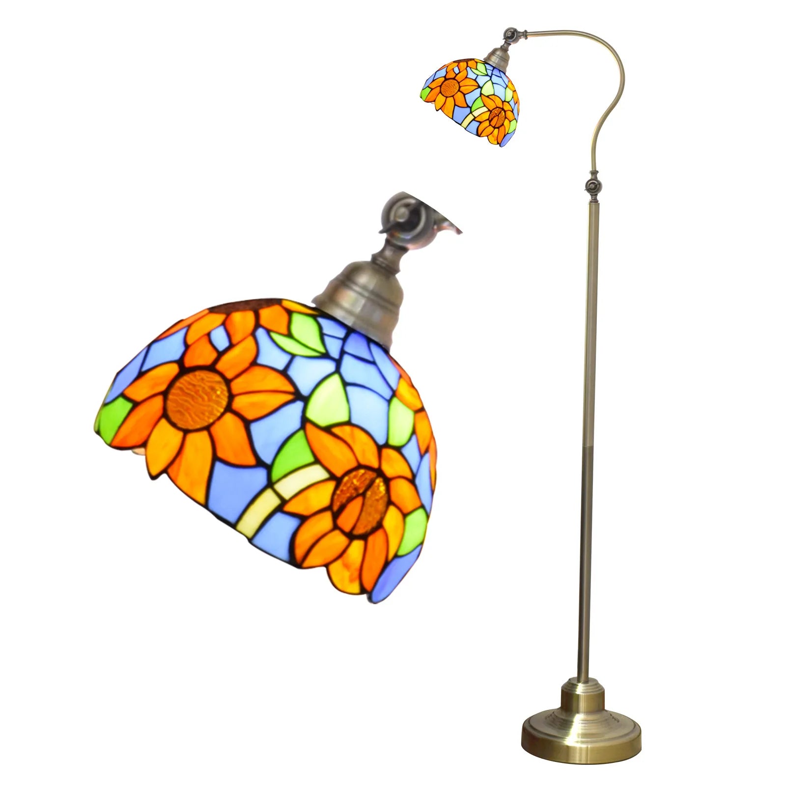 Vintage Stained Glass Floor Uplighter With Night Light Standing Lamp Reading Lights for Bedroom Office Tiffany Style Floor Lamp