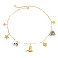 Spring Summer Charm Collection Ocean Series 18K Gold Plated Stainless Steel Necklace with Pearl Flower Charms Jewelry
