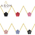 Ason Jewelry Shiny Gold Plated Stainless Steel Initial Flower Pendant Necklace Crystal Diamond Necklace