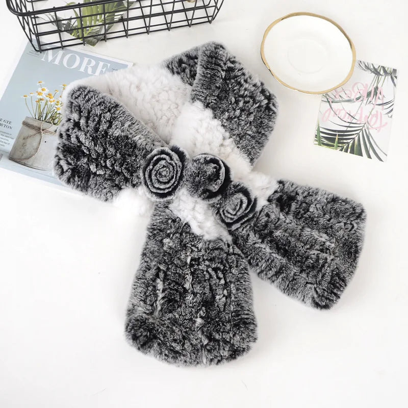 Sample Support Genuine Rex Rabbit Fur Colors Scarves Winter Warm Use Ladies Knitted Fur Scarves