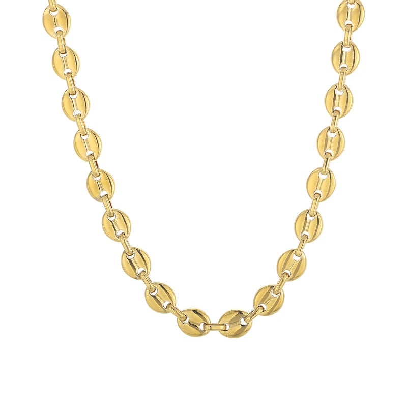 Fashion Handmade Statement Jewelry Custom Hip Hop 18K Gold Plated Stainless Steel Coffee Bean Chain Necklace Wholesale for Women