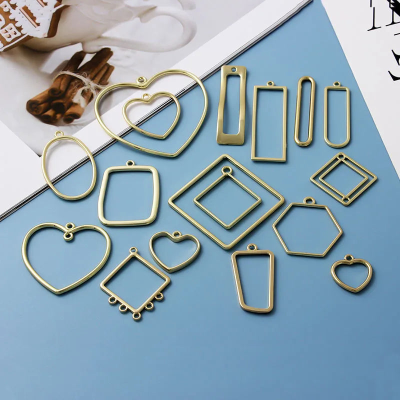 17 Pieces Open Bezels for Resin Casting Frame Pendant Open Frame Pendant Open Back Frame Pendant Geometric Hollow Mold Pendants