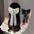Wholesale Women Hair Accessories Silk Satin Bow Hair Barrettes Pearl Beads Long Tail Butterfly Ribbon Hair Clips