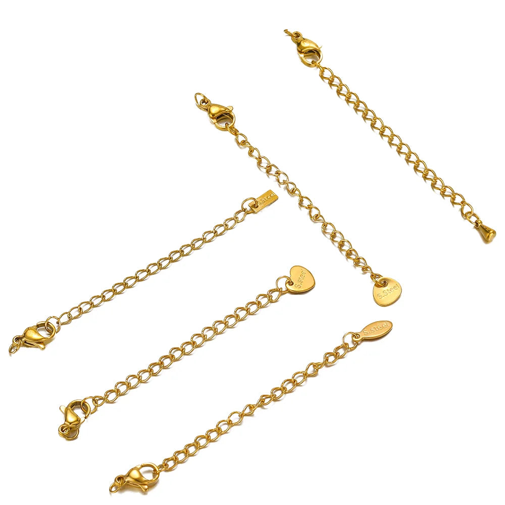 Wholesale 18K Gold Plated Extension Chain Stainless Steel Lobster Clasps Connectors DIY Jewelry Making Findings Necklaces