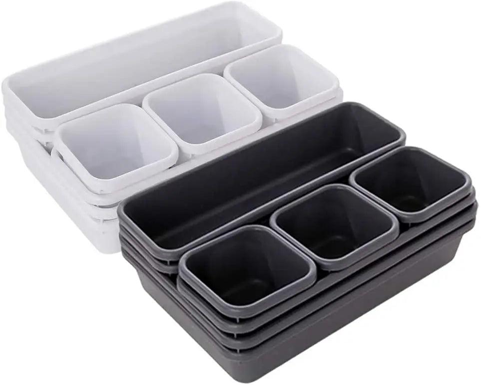 Wholesale Hot-selling 8pcs Office Interlocking Drawer Organizer Tray Divider Storage Bins 8pcs Plastic Interlocking Bin Pack Set