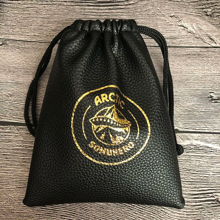 Black Metallic Hot Stamping logo Thick Leather Drawstring Pouch Bag with Thick Strings