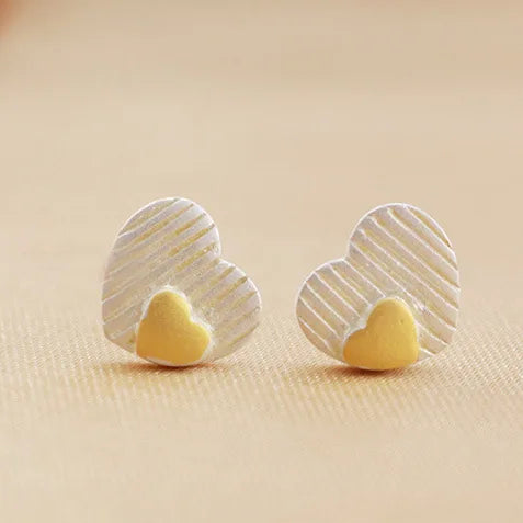 Wholesale 925 Sterling Silver Stud Earrings Heart-Shape Gold-Plated Two-Color Cute Korean Style for Weddings Parties Gifts
