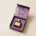 Custom Violet Purple Perfume Paper Box with Hinged Lid Gold Foil Botanical Design for Brand Name Cosmetic Fragrance Packaging