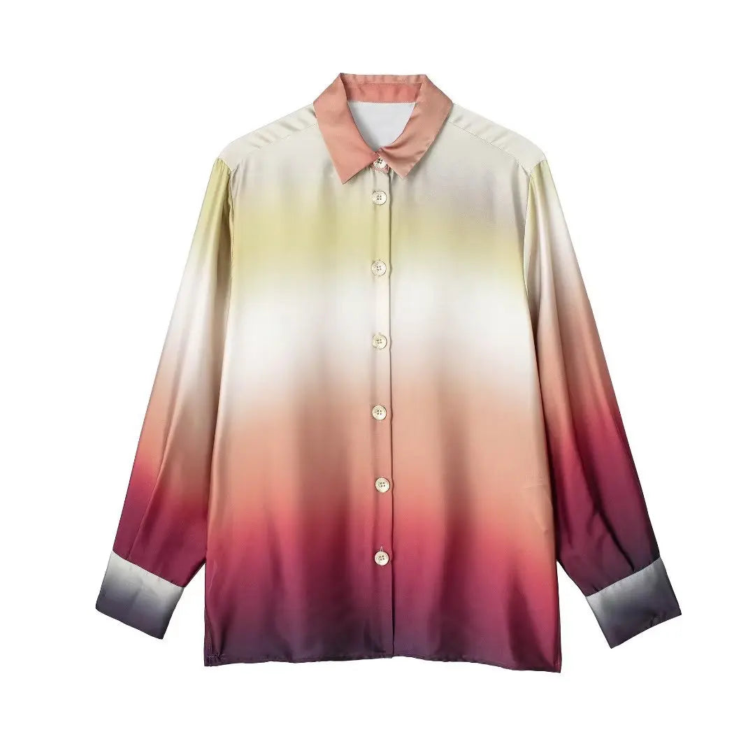 Custom Silky Tie Dye Long Sleeve Women's Shirts Breathable and Eco-Friendly Fashion Clothing for Summer