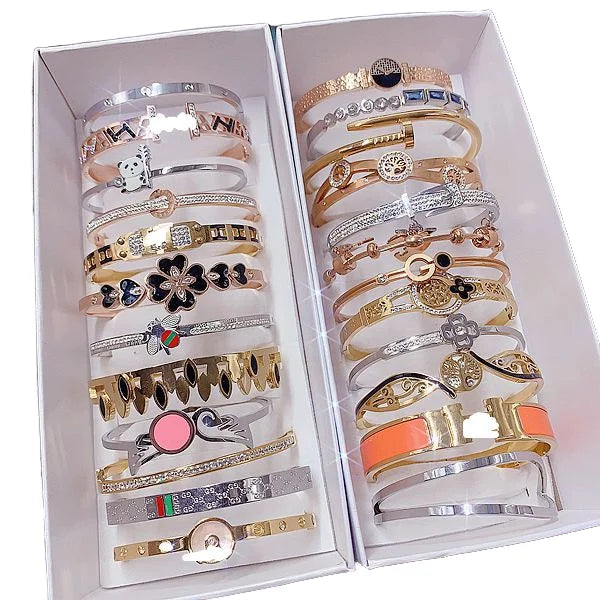 Stainless Steel Micro-Paved Zircon Open Bangle Micro-Paved CZ Opal Crystal Bracelet Fashion Charm Bracelets Micro-Paved Bracelet