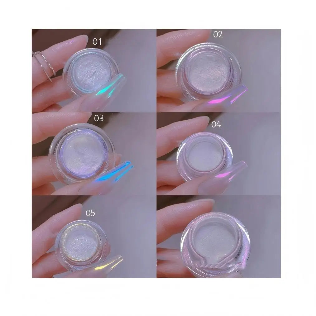 1Jar White Moonlight Pearl Nail Powder Glitter Aurora Mirror Effect Rubbing Dust Chrome Pigment Fairy Powder Nail Art Decoration