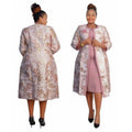 Lady Plus-Size Floral Midi-Length Casual Dress Set Woman's Coat and Dress Straight Silhouette Natural Waistline