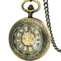 Vintage Flower Stainless Steel Big Glass Face Mechanical Pocket Watches