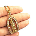Vintage Virgin Mary Virgen De Guadalupe Pendant Rope Chain Religious Diamond Zircon Mary Portrait Medal Charm Necklace Jewelry