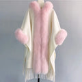 Autumn Winter Luxury Tassels Cashmere Coat Women Long Wool Poncho Coat With Real Fox Fur Collar