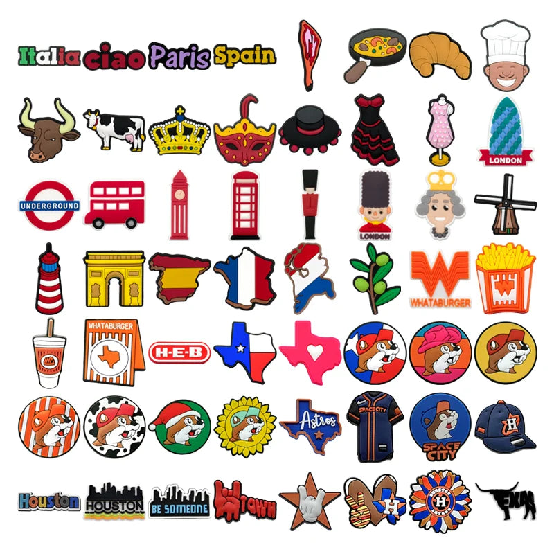 Customized Wholesale 2D Pvc Diy London Clog Sandal Accessories Texas Style Shoes Decorations Space City Ciao Shoe Charms