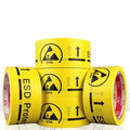 Factory Direct Custom Printed Yellow ESD Caution Overlaminated Cleanroom Tape Single Sided PVC Rubber Adhesive Carton Sealing
