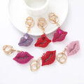 Glitter 3D Red Lips Shape Sparkling Bling Lady Sex Lip Key Chains Metal Key Ring Crystal Rhinestone Pendant Purse Charm Ornament